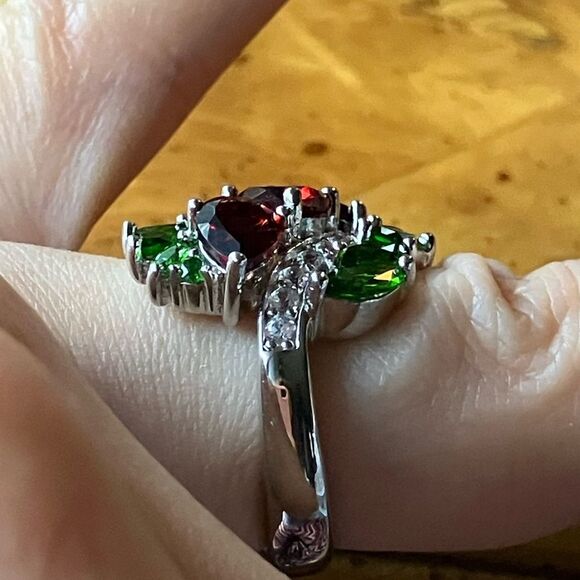 Vermelho Red Garnet Chrome Diopside Sterling Silver Cocktail Ring Size 6 - Picture 3 of 9